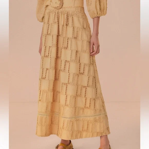 NWOT FARM RIO Sand Crochet Midi Tan Belted Women's Skirt Size S Small - Picture 3 of 13